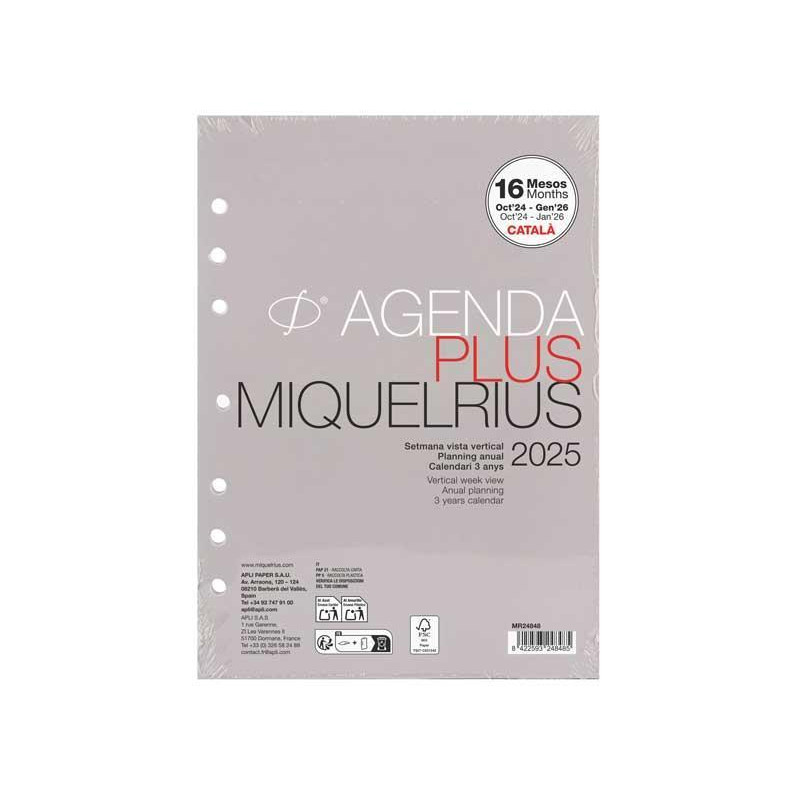 RECAMBIO AGENDA 2025 MIQUELRIUS "INTEGRAL: PLUS" SEMANA VISTA VERTICAL CATALÁN