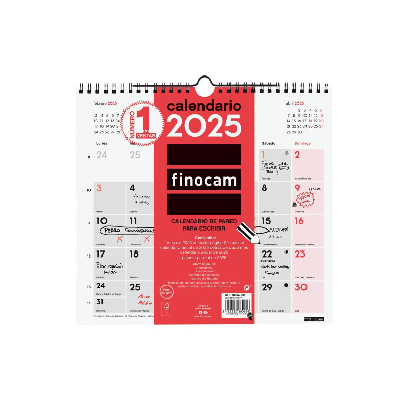 CALENDARIO DE PARED 2025 FINOCAM "NEUTRO: ESCRIBIR M" CASTELLANO