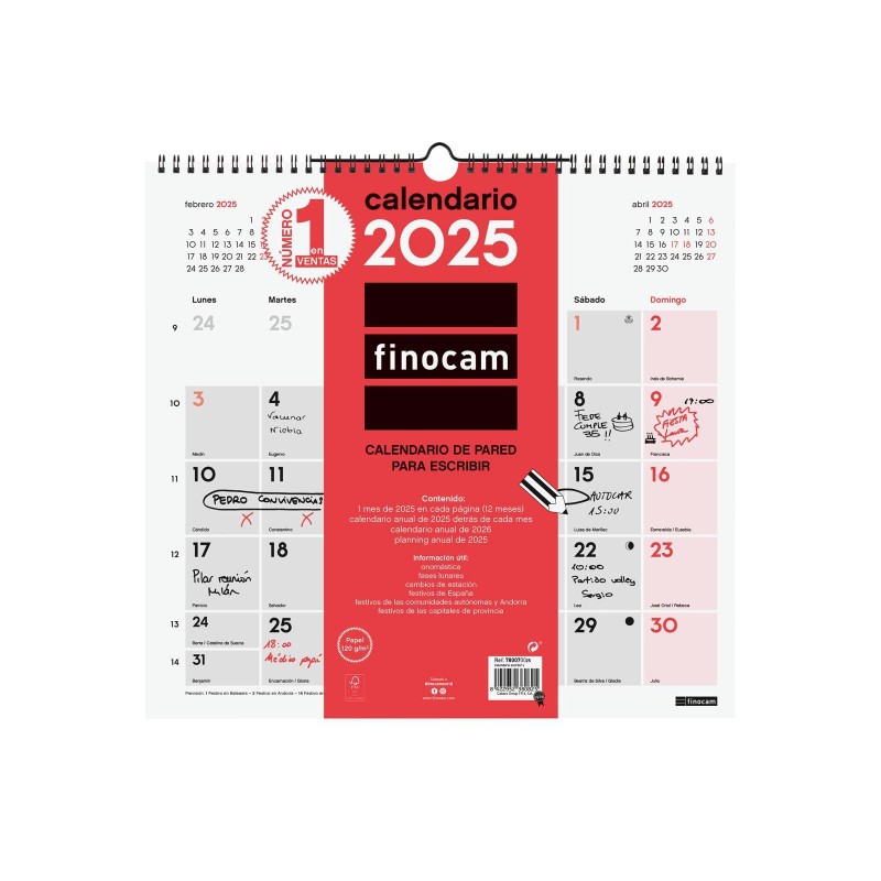 CALENDARIO DE PARED 2025 FINOCAM "NEUTRO: ESCRIBIR L" CASTELLANO