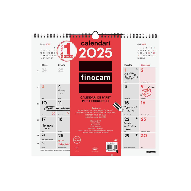 CALENDARIO DE PARED 2025 FINOCAM "NEUTRO: ESCRIBIR L" CATALÁN