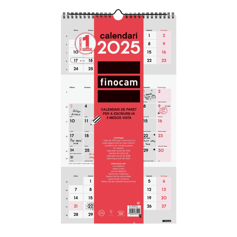 CALENDARIO DE PARED 2025 FINOCAM "NEUTRO: ESCRIBIR 3 MESES VISTA" CATALÁN