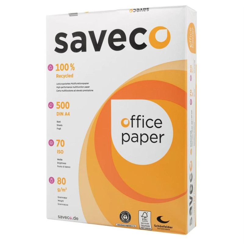 CAJA 5 PAQUETES 500h PAPEL RECICLADO SAVECO A4