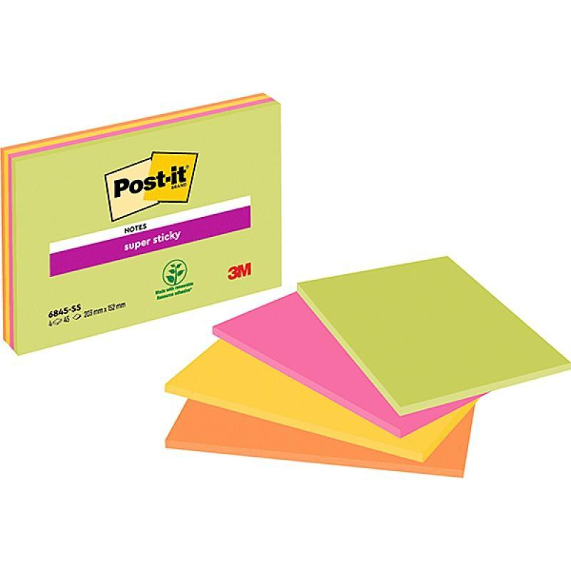 PACK 4 BLOCS NOTAS REPOSICIONABLES POST-IT® SUPER STICKY 20,3x15,2cm