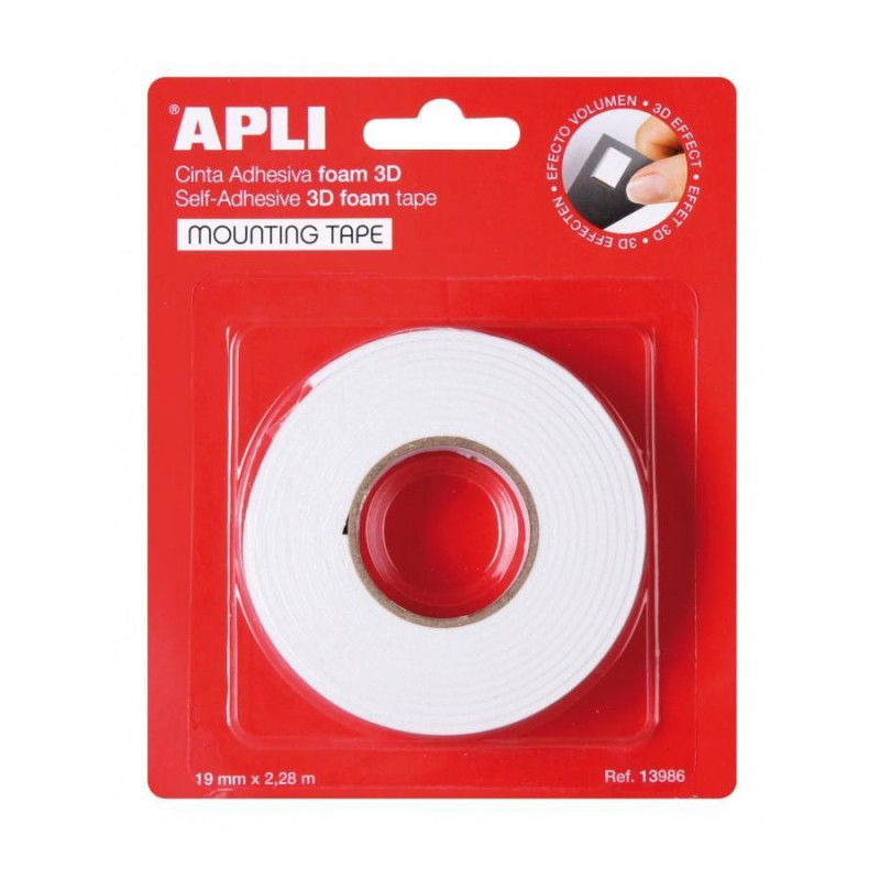 ROLLO CINTA ADHESIVA APLI DOBLE CARA 3D 19mm x 2.8m