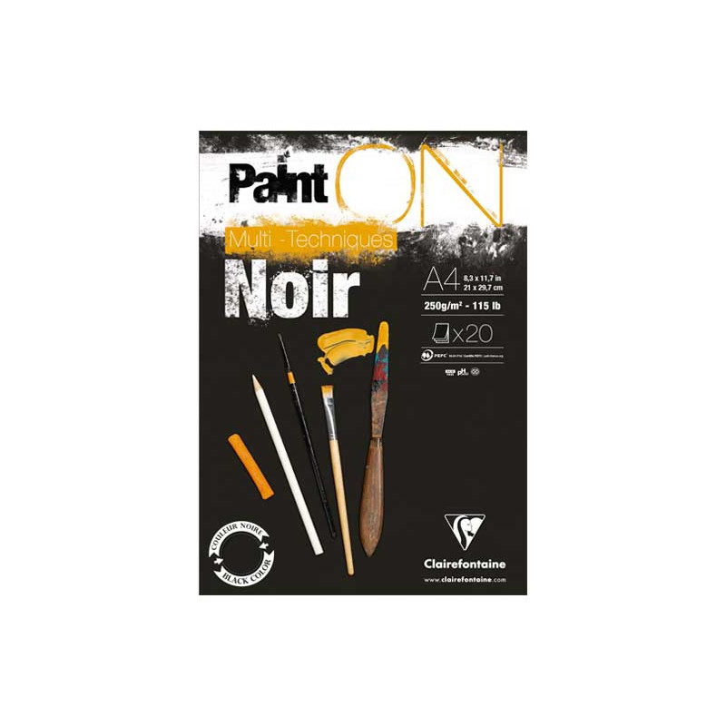 BLOC 20h CLAIREFONTAINE "PAINT`ON: NOIR" 250gr A4