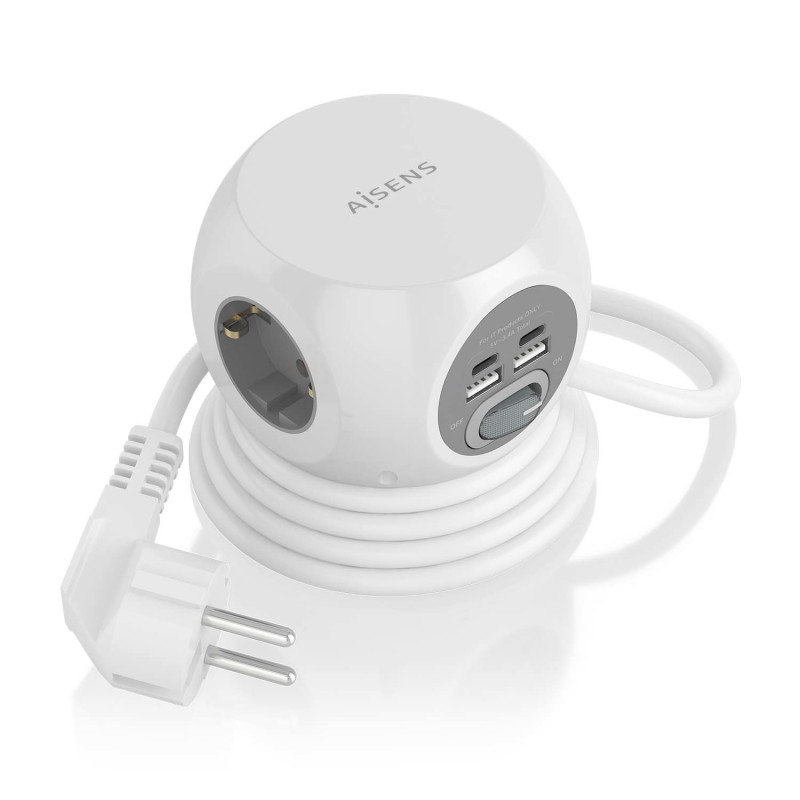 REGLETA DE ENCHUFES SOBREMESA MULTIFUNCION CON 3 TOMAS + 2XUSB-C, 2XUSB-A, 1.4M, BLANCO