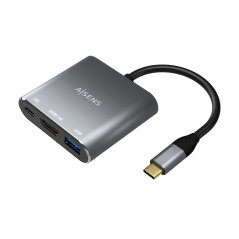 CONVERSOR USB-C A HDMI/USB-C/TIPO A USB 3.0, 3 EN 1, GRIS, 15CM