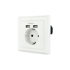 BASE DE ENCHUFE DE PARED TIPO SCHUKO CON 2 TOMAS USB MAX. 2.4A, BLANCA