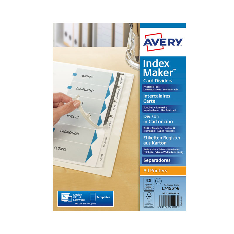 SEPARADORES PERFORADOS AVERY INDEX MAKER 12 POSICIONES