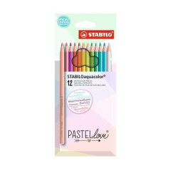 ESTUCHE 12 LÁPICES DE COLORES STABILO AQUACOLOR PASTELLOVE