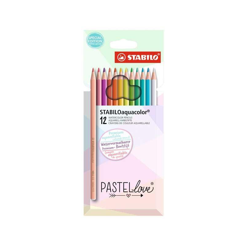 ESTUCHE 12 LÁPICES DE COLORES STABILO AQUACOLOR PASTELLOVE