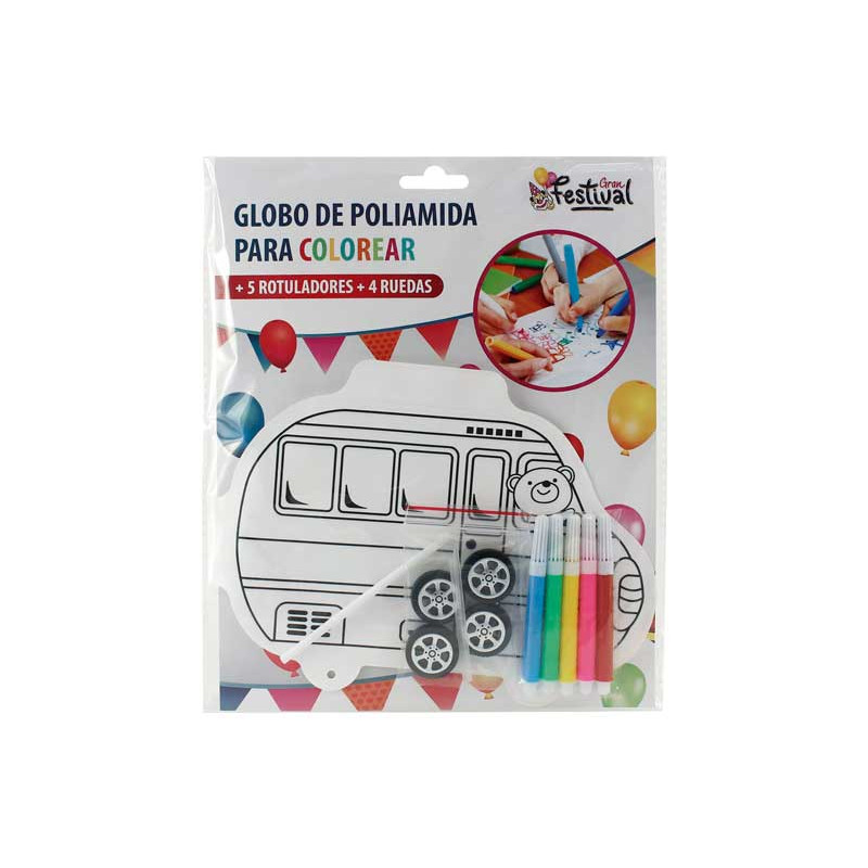 BOLSA 4 GLOBOS POLIAMIDA PARA COLOREAR "COCHES"