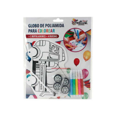 BOLSA 4 GLOBOS POLIAMIDA PARA COLOREAR "VEHÍCULOS"