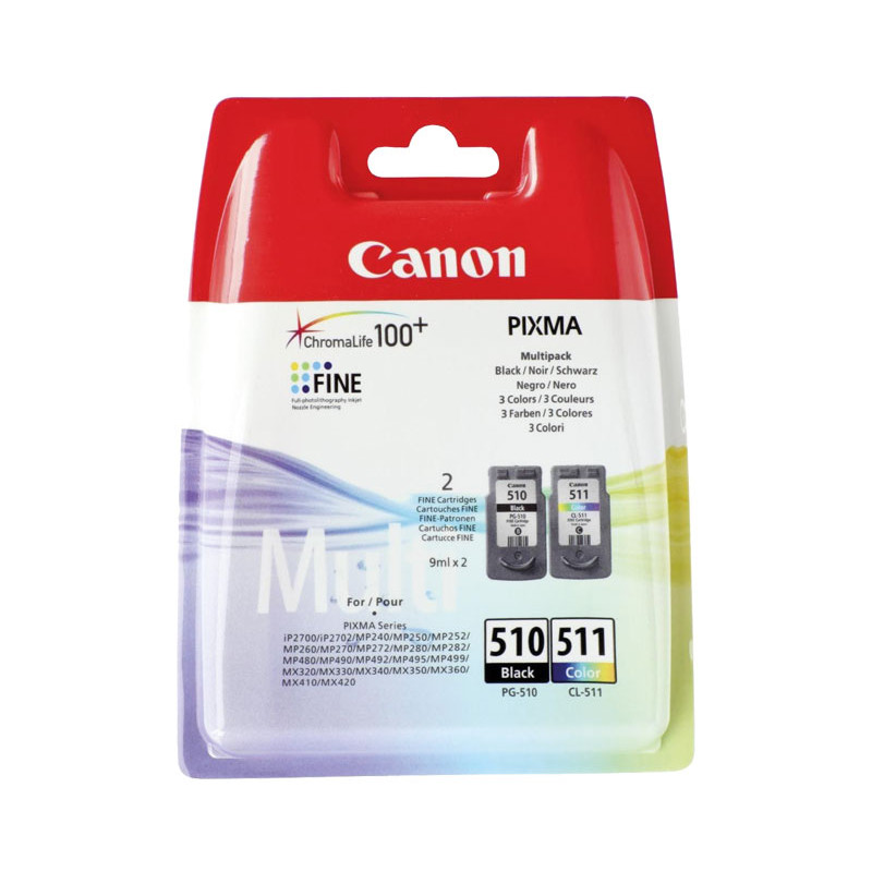 PACK 2 INKJET ORIGINAL CANON CL511+ PG510