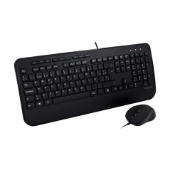 TECLADO USB DE TAMAÑO COMPLETO CON REPOSAMUÑECAS Y COMBO DE RATÓN PARA AMBIDIESTROS - ES