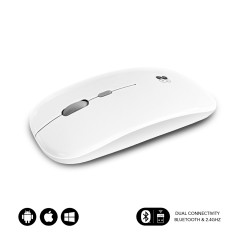 RATÓN ÓPTICO INALÁMBRICO 2.4G Y BLUETOOTH DUAL FLAT MOUSE RECARGABLE BLANCO