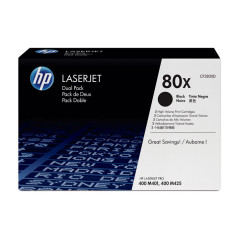 PACK DE AHORRO DE 2 CARTUCHOS DE TÓNER ORIGINAL LASERJET HP 80X DE ALTA CAPACIDAD