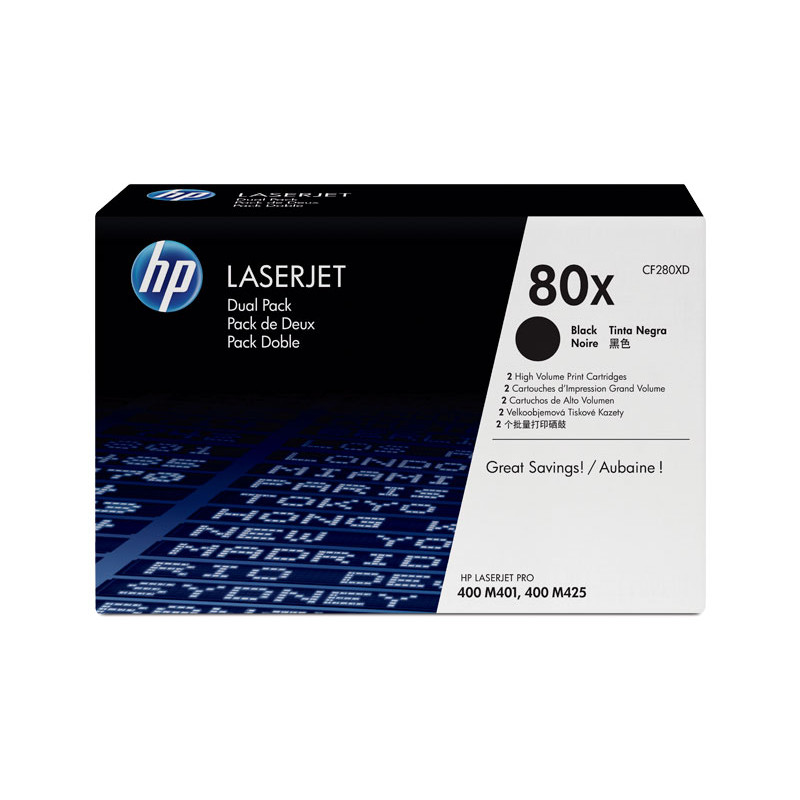 PACK DE AHORRO DE 2 CARTUCHOS DE TÓNER ORIGINAL LASERJET HP 80X DE ALTA CAPACIDAD