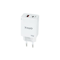 CARGADOR DE PARED GAN USB-C/PD + USB-A/QC 45W, BLANCO