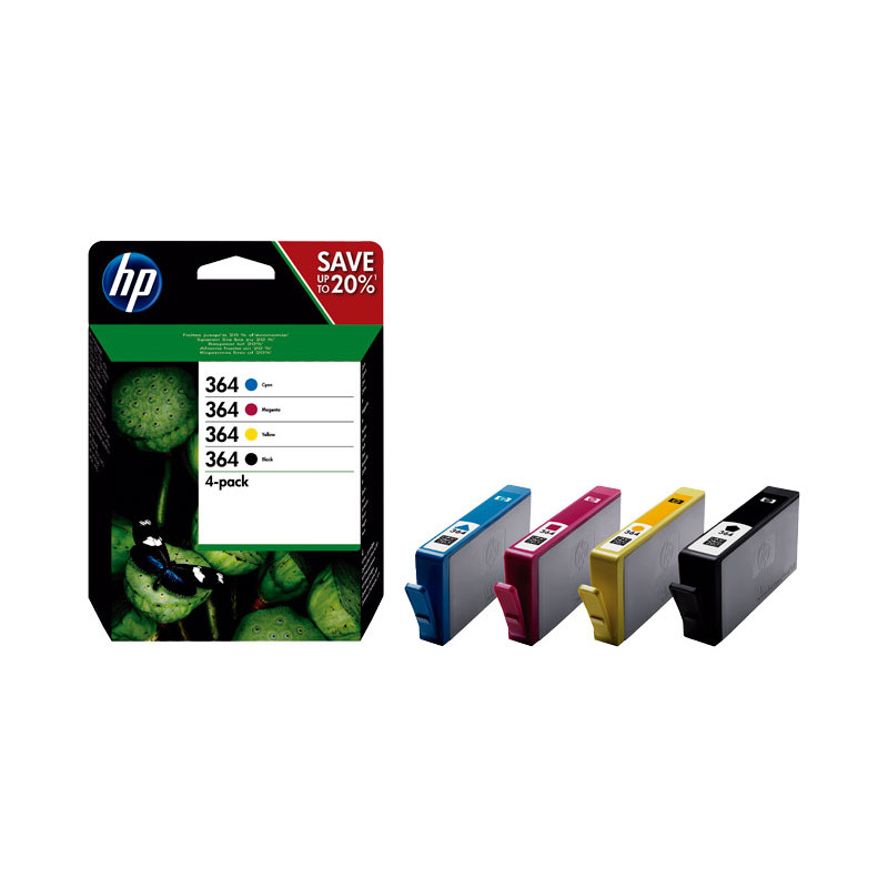 PACK DE AHORRO DE 4 CARTUCHOS DE TINTA ORIGINAL HP 364 NEGRO/CIAN/MAGENTA/AMARILLO