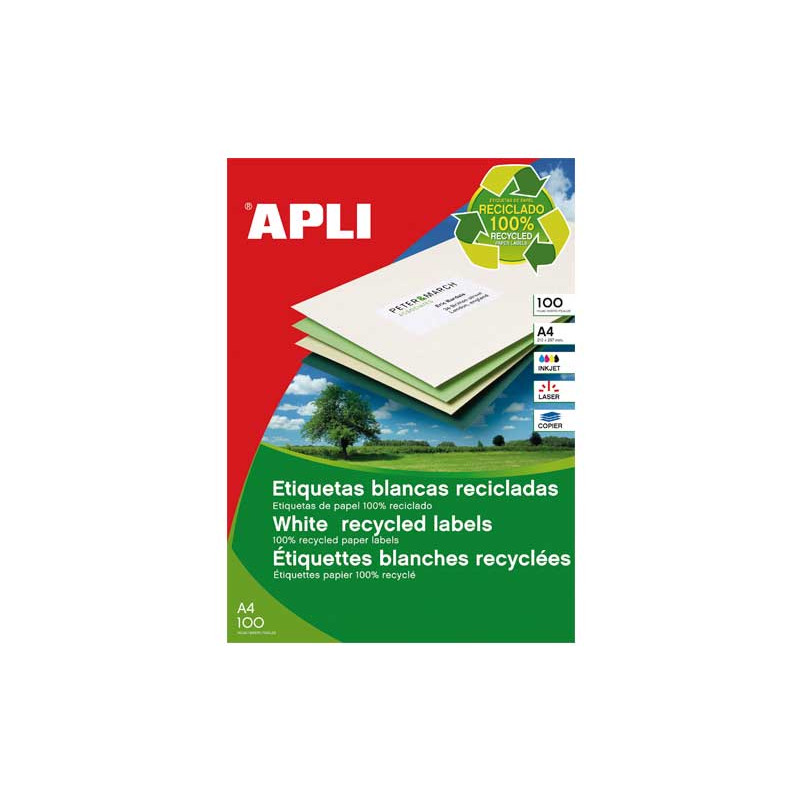 CAJA 100h ETIQUETAS APLI RECICLADAS 210X297mm