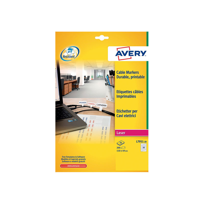 CAJA 20h ETIQUETAS AVERY PARA CABLES 110 x 49mm