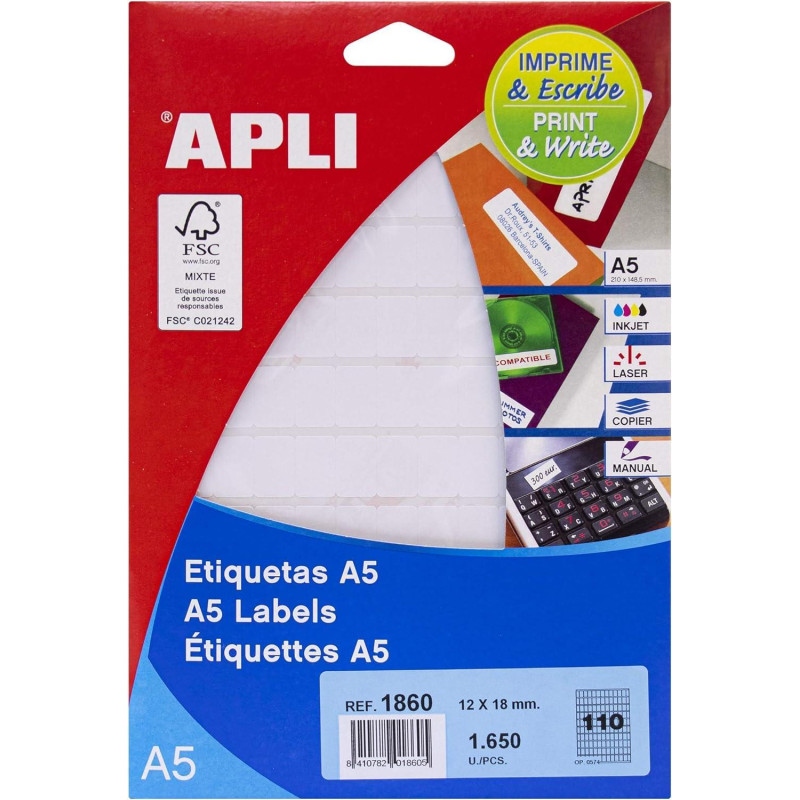 BLÍSTER 15h ETIQUETAS APLI 12x18mm A5 BLÍSTER 15h ETIQUETAS APLI 12x18mm A5