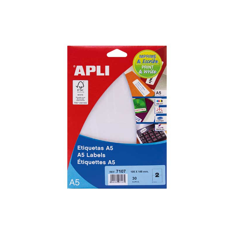 BLÍSTER 15h ETIQUETAS APLI 105x148mm A5 BLÍSTER 15h ETIQUETAS APLI 105x148mm A5