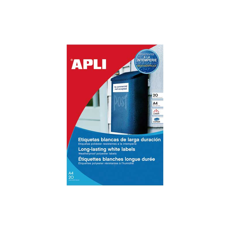 CAJA 20h ETIQUETAS APLI POLIÉSTER 99,1x38,1mm PARA EXTERIOR