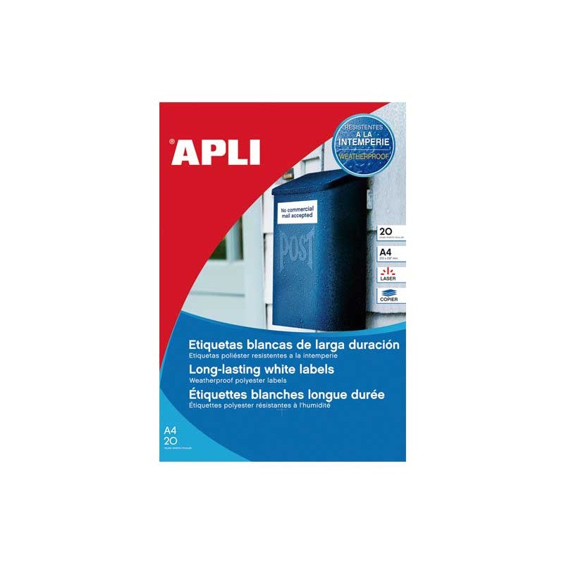 CAJA 20h ETIQUETAS APLI POLIÉSTER 210x297mm PARA EXTERIOR CAJA 20h ETIQUETAS APLI POLIÉSTER 210x297mm PARA EXTERIOR
