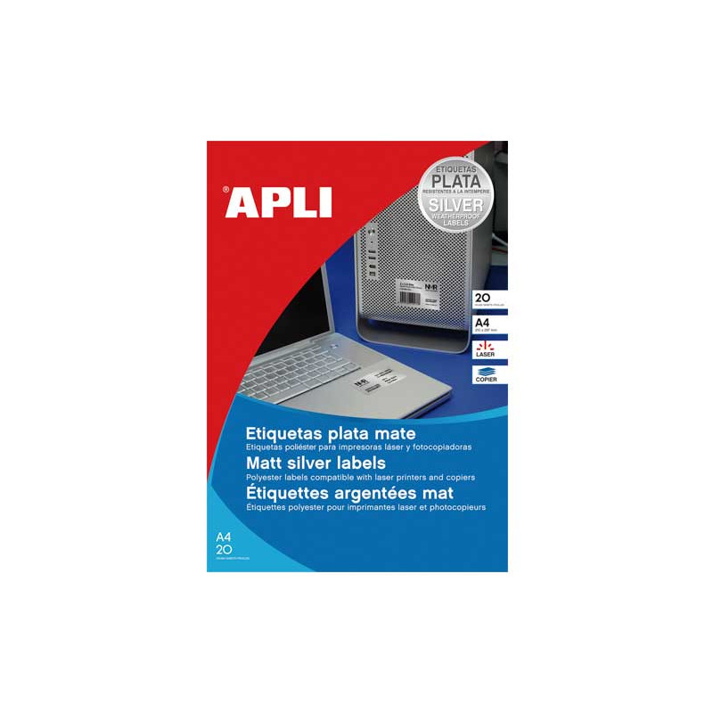 CAJA 20h ETIQUETAS APLI POLIÉSTER 63,5x29mm PARA EXTERIOR