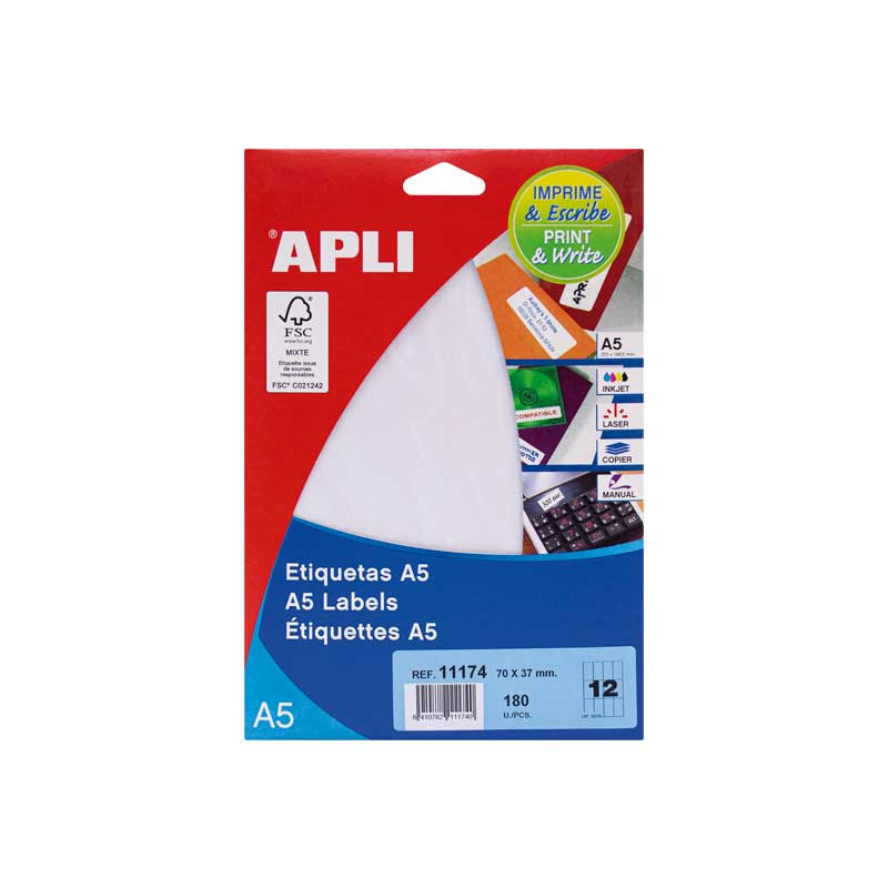 BLÍSTER 15h ETIQUETAS APLI 70x37mm A5 BLÍSTER 15h ETIQUETAS APLI 70x37mm A5