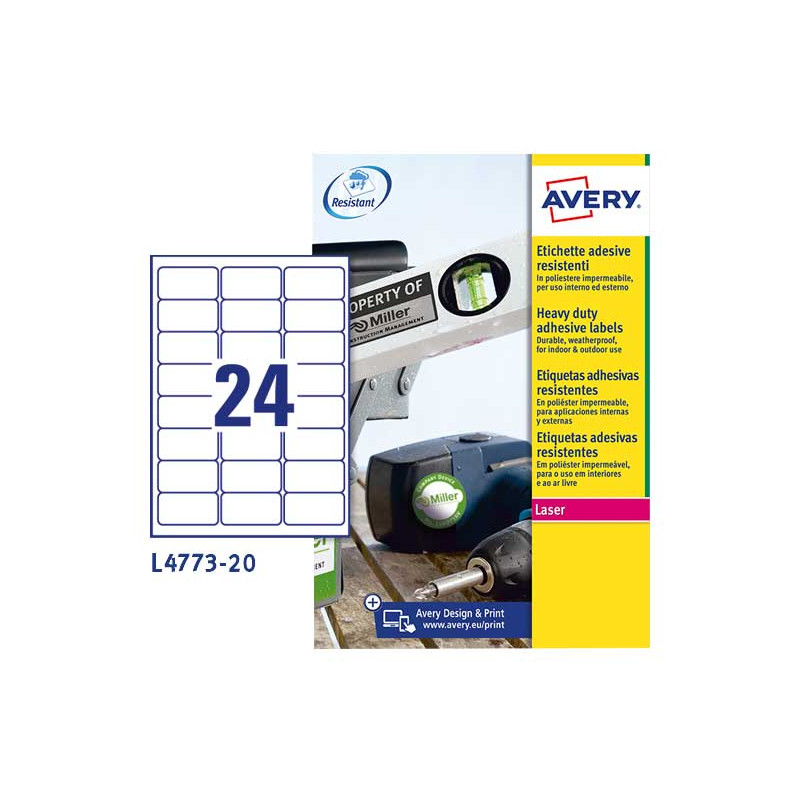 CAJA 20h ETIQUETAS POLIÉSTER AVERY 63,5x33,9mm