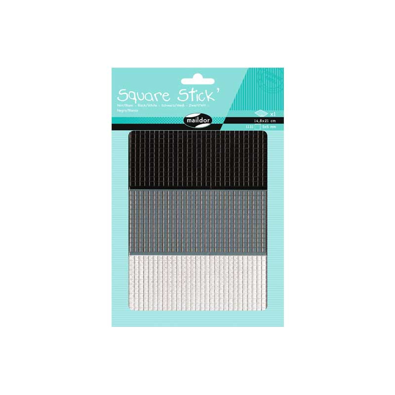 BLÍSTER 1h PEGATINAS MAILDOR SQUARE STICK` 0,5cm: NEGRO-BLANCO