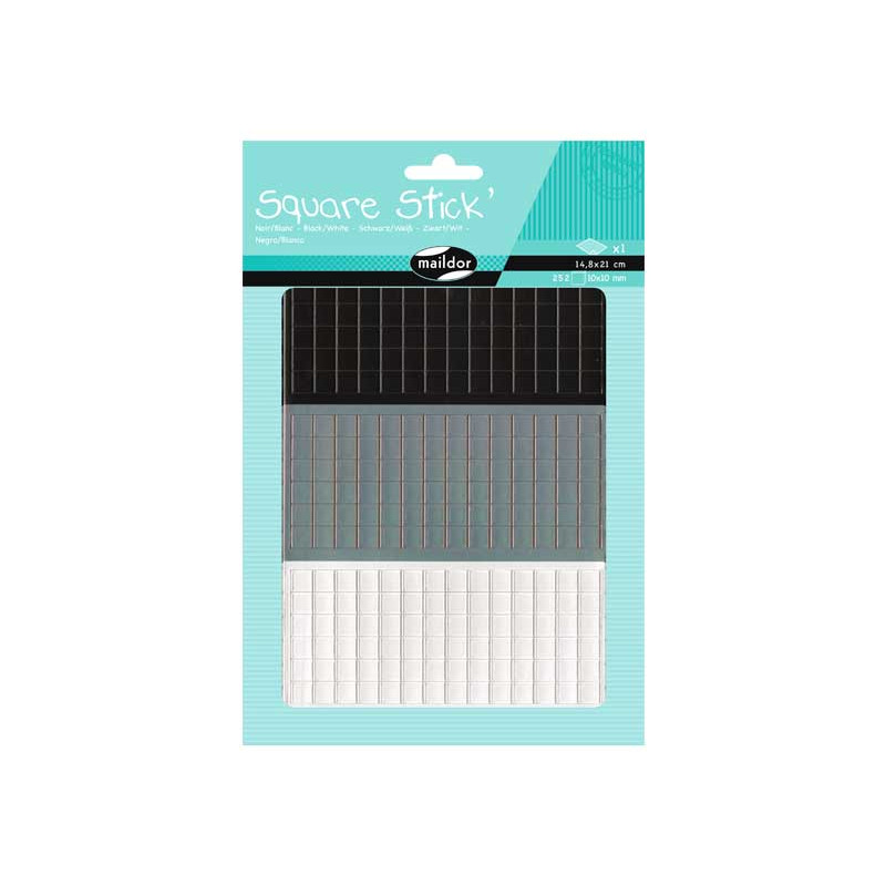 BLÍSTER 1h PEGATINAS MAILDOR SQUARE STICK` 1cm: NEGRO-BLANCO