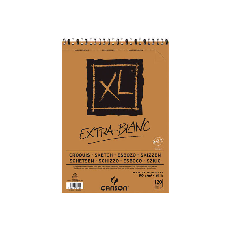 BLOC 120h CANSON DE ESBOZOS EXTRA WHITE XL 90gr A4 ESPIRAL