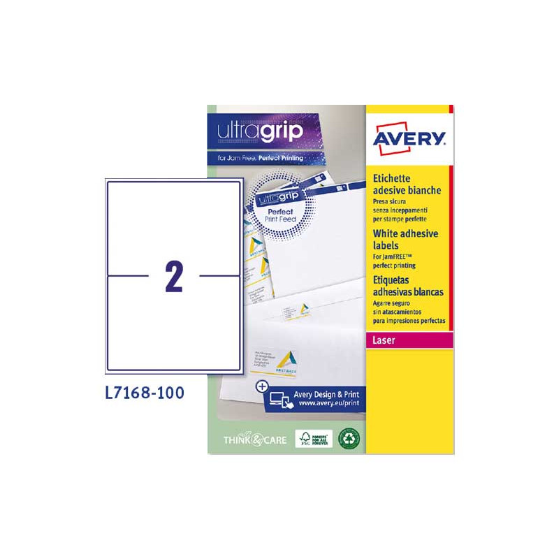 CAJA 100h ETIQUETAS AVERY ULTRAGRIP PARA ENVÍOS 199,6 x 143,5mm