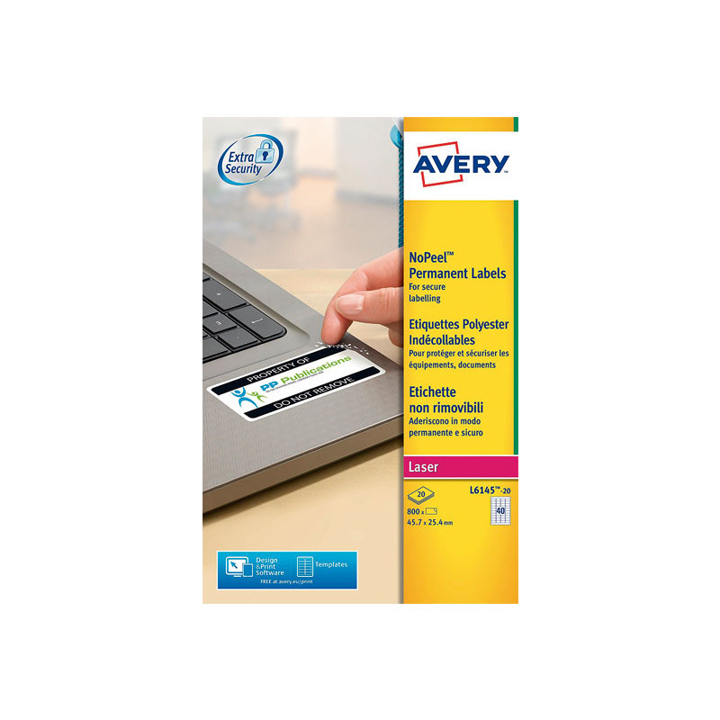 CAJA 20h ETIQUETAS DE SEGURIDAD AVERY 45,7 x 25,4mm