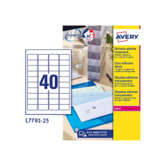 CAJA 25h ETIQUETAS AVERY GLOSSY INVISIBLE 45,7 x 25,4mm