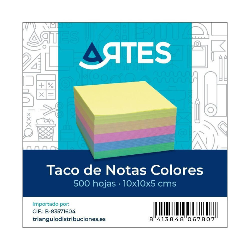 TACO 500h PAPEL ARTES 10x10cm 80gr COLORES SIN ENCOLAR