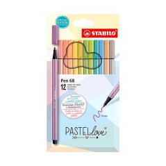 ESTUCHE CARTÓN 12 ROTULADORES STABILO PEN 68 PASTELLOVE