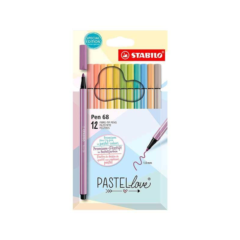 ESTUCHE CARTÓN 12 ROTULADORES STABILO PEN 68 PASTELLOVE