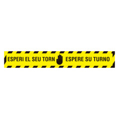 VINILO ADHESIVO PARA SUELO: ESPERE SU TURNO. CASTELLANO Y CATALÁN. RECTANGULAR